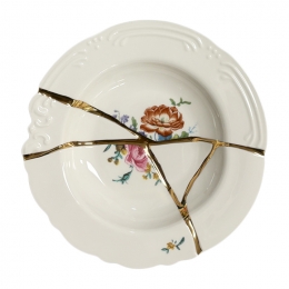 ◆당일◆킨츠기 KINTSUGI 크랙 수프 플레이트 02 22CM 화이트/골드 09622