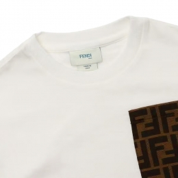 ◆키즈◆여성 FF 자카드 포켓 반팔 티셔츠 화이트 JUI150 7AJ F0TU9