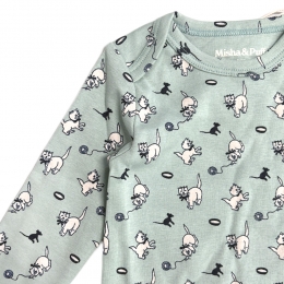 ◆키즈◆키즈 캣마우스 패턴 롱슬리브 랩 온지 바디슈트 세이지그린 B3132W25 0A5