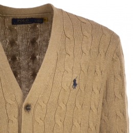 26SS 포니 자수 케이블 브이넥 가디건 브라운 710890548 006