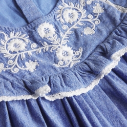 ◆키즈◆키즈 오라나 셔링 원피스 블루 샴브레이 25F_S0027 CHAMB