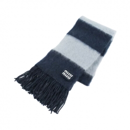 ◆당일◆25FW 로고 패치 스트라이프 모헤어 머플러 블루/씨엘로 5FS094 2CVE F0WYH