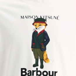 ◆당일◆23FW 바버 X 메종키츠네 폭스 티셔츠 화이트 MTS1224 WH11