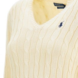 ◆당일◆25FW 포니 로고 자수 브이넥 니트 크림 211971870 011