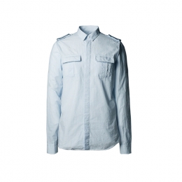 ◆15주년◆견장 밀리터리 스트라이프 셔츠 화이트/블루 S4HT113 C472B 155