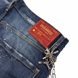 ◆14주년◆더티워싱 체인 포인트 데님 쇼츠 워시드 블루 S71MU367 470