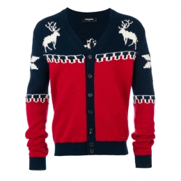 ◆14주년◆애니멀 패턴 울 브이넥 가디건 네이비 74HA0770