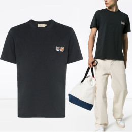 ◆바이스트로◆20FW 더블 폭스 패치 티셔츠 차콜 BU00103KJ0008 AN