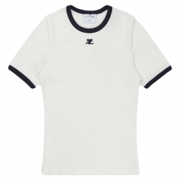 ◆당일◆25SS 로고 자수 콘트라스트 티셔츠 헤리티지화이트 125JTS017JS0203 0083