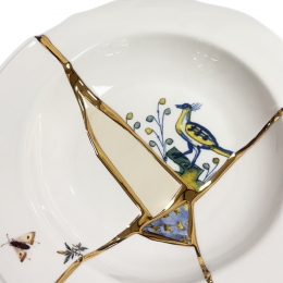 ◆당일◆킨츠기 KINTSUGI 크랙 수프 플레이트 01 22CM 화이트/골드 09621