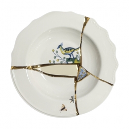◆당일◆킨츠기 KINTSUGI 크랙 수프 플레이트 01 22CM 화이트/골드 09621