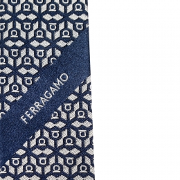 ◆당일◆26SS 간치니 로고 패턴 실크 넥타이 네이비 35-0943 0768437