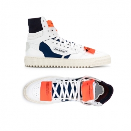 ◆14주년◆레더 하이탑 스니커즈 화이트/네이비 OMIA065S18800016 0130