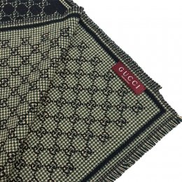 ◆당일◆25FW GG 자카드 울 머플러 블랙/다크그린 836264 4G386 1066