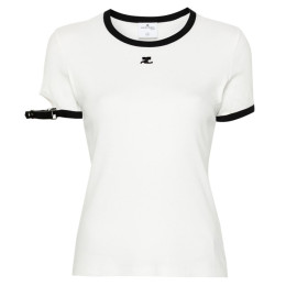 ◆당일◆24SS 로고 자수 버클 콘트라스트 티셔츠 화이트 124JTS117JS0070 0098