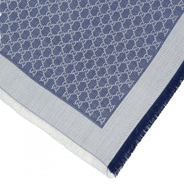 26SS GG 울 실크 블렌드 숄 화이트/블루 855539 3GA48 9068