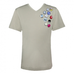 ◆14주년◆뱃지 브이넥 티셔츠 카키 HP64215T D4229 680