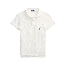 ◆당일◆26SS 여성 포니 자수 케이블 반팔 니트 화이트 211971703 001