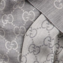 ◆당일◆25FW GG 자카드 울 실크 투톤 스카프 그레이/실버 165904 3G646 1400