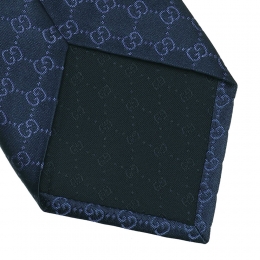 ◆당일◆26SS GG 패턴 실크 넥타이 네이비 456520 4B002 4168