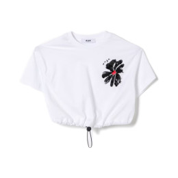 키즈 플라워 자수 박스 크롭 반팔 티셔츠 화이트 S6MSJGTH106 001