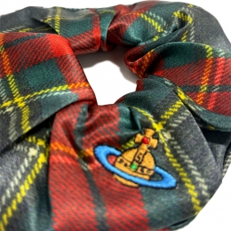 ◆당일◆26SS ORB 자수 로고 타탄 프린티드 스크런치 스몰 멀티컬러 81020021 W01BF M411