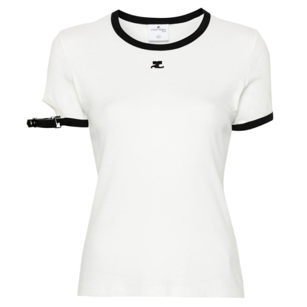 ◆당일◆24SS 로고 자수 버클 콘트라스트 티셔츠 화이트 124JTS117JS0070 0098