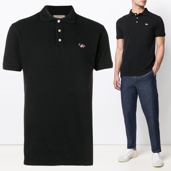 ◆바이스트로◆20FW 트리컬러 폭스 패치 카라 티셔츠 블랙 AM00200KJ7002 BK