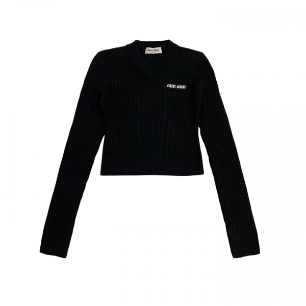 ◆당일◆25FW 로고 브이넥 골지 크롭 니트 블랙 MML832 12Y8 F0002