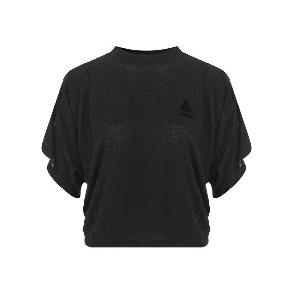 26SS KYANZAE 로고 린넨 티셔츠 블랙 TS0313FA A1N09E 01BK
