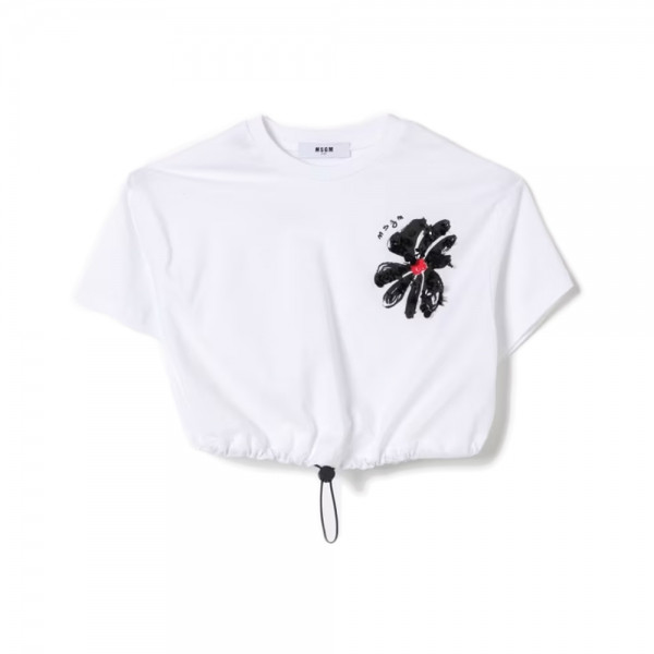 키즈 플라워 자수 박스 크롭 반팔 티셔츠 화이트 S6MSJGTH106 001