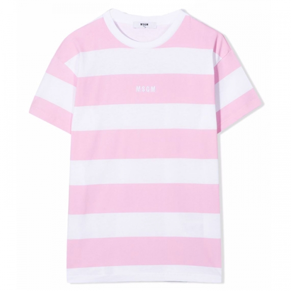 ◆키즈◆22SS 여성 로고 프린트 스트라이프 티셔츠 화이트/핑크 MS028774 001